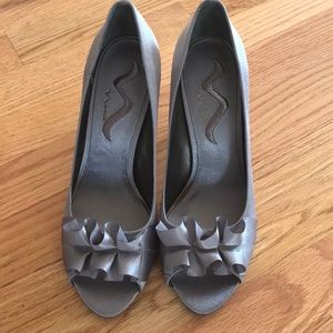 Gray satin 3 inch heels